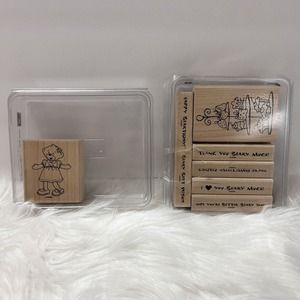 Stampin' Up! Build A Bear Lot of 8 Variety Wood Stamps Girl Bear BABW